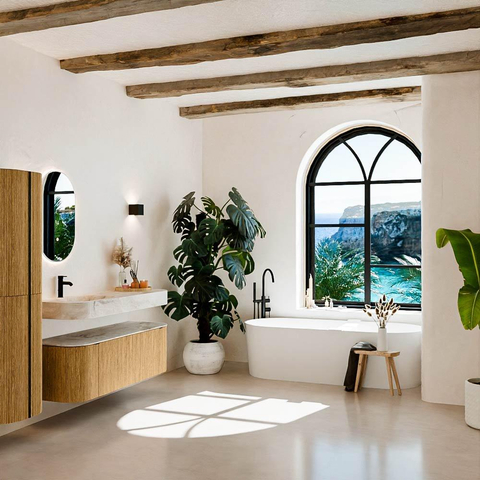 MONDIAZ THOR-DLUX 140cm meuble de salle de bains arrondi gauche + droite couleur Oak avec 1 tiroir et 2 portes. Vasque suspendue CLOUD Gauche 1 trou de robinet couleur Frappe. SW1463889