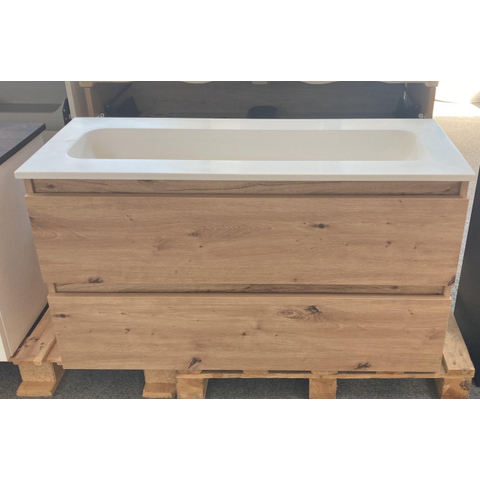 Saniclass Chacito Wastafelonderkast - 100x39.5x55cm - ondiep - 2 lades - greeploos - eiken - incl. INK Reflekt wastafel. OUTLET UDEN STORE44384