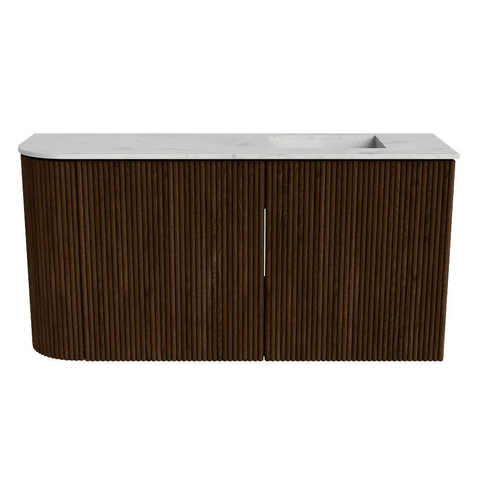 Mondiaz JOYA-DLUX 81.6cm toiletmeubel - ronding links kleur Walnut - Wastafel FAYE positie Rechts 1 kraangat kleur Opalo. SW1422581