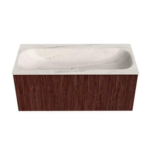 MONDIAZ KURVE-DLUX Meuble de salle de bains 100 cm couleur Ruby avec 1 tiroir et 0 porte. Lavabo BIG MEDIUM Central sans trou de robinet Meli. SW1432013