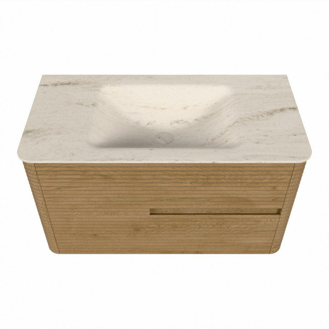 Mondiaz CIRO-DLUX Badkamermeubelset - 90x45x50cm - Solid surface wastafel Meli - 1 wasbak Midden - zonder kraangaten - 2 lades - Oak SW1531394