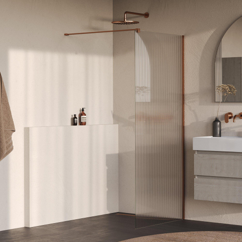 BRAUER Oblivion Paroi de douche à l'italienne - 90x200cm - verre nervuré clair - revêtement de verre - PVD - cuivre brossé SW1476056