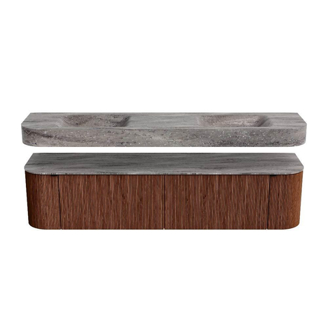 MONDIAZ THOR-DLUX Meuble de salle de bains 190cm arrondi gauche + droite couleur Ruby avec 2 tiroirs et 2 portes. Vasque suspendue CLOUD Double 2 trous de robinet couleur Oza. SW1466654