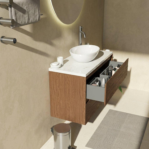 Saniclass Holz Pure Badkamermeubelset - 100x45x63cm - Dia marmeren wastafelblad gepolijst (wit) - 1 kraangat - 2 lades - mat walnut pure (hout) SW1478363