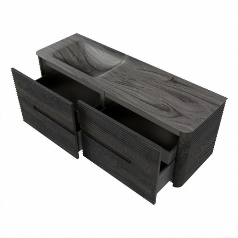 Mondiaz CIRO-DLUX Badkamermeubelset - 140x45x50cm - Solid surface wastafel Sombra - 1 wasbak Links - 1 kraangat - 4 lades - Shadow SW1532763