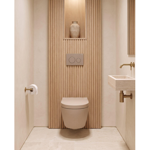 QeramiQ Dely Swirl Toiletset - 36.3x51.7cm - Geberit UP720 Duofix Sigma inbouwreservoir - 35mm zitting - bedieningsplaat taupe - ronde knoppen - mat beige SW1413172