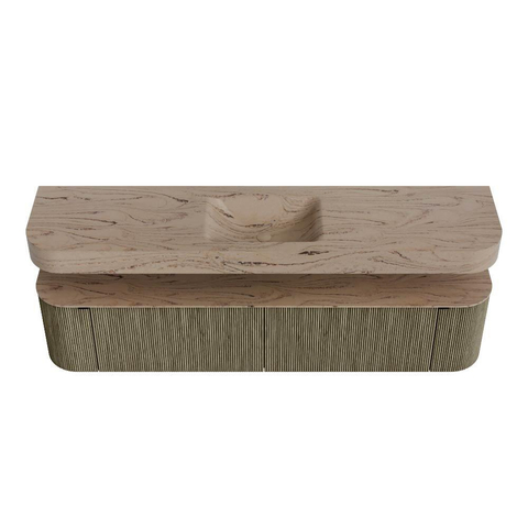 MONDIAZ THOR-DLUX 200cm meuble de salle de bains arrondi gauche + droite couleur Shadow avec 2 tiroirs et 2 portes. Vasque suspendue CLOUD Milieu sans trou de robinet couleur Arena. SW1467091