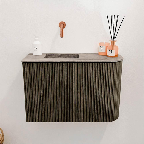 Mondiaz JOYA-DLUX Meuble de salle de bains 61,6cm - arrondi droit couleur Shadow - Vasque FAYE position Gauche Sans trou de robinet couleur Oza SW1425059