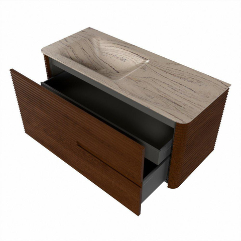 Mondiaz CIRO-DLUX Ensemble de meubles de salle de bains - 110x45x50cm - Plan-vasque solid surface Arena - 1 bassin à gauche - sans trous de robinet - 2 tiroirs - Ruby SW1531830