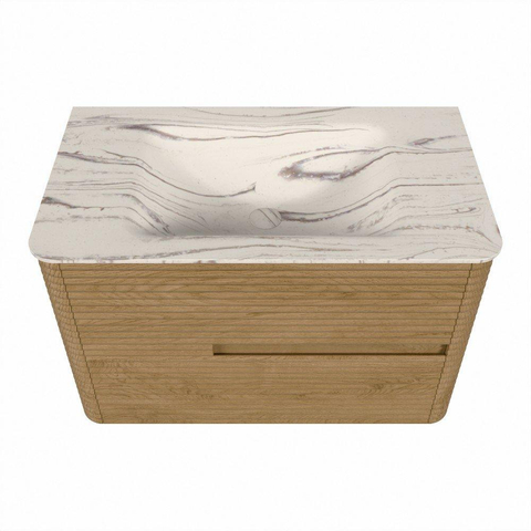 Mondiaz CIRO-DLUX Ensemble de meubles de salle de bains - 80x45x50cm - lavabo solid surface Nata - 1 bassin au centre - sans trous de robinet - 2 tiroirs - Chêne SW1531442