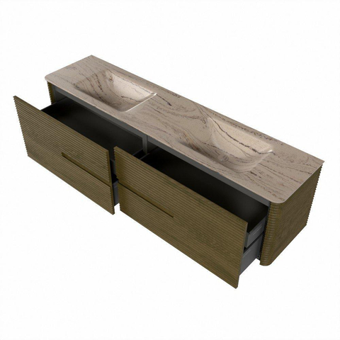 Mondiaz CIRO-DLUX Ensemble de meubles de salle de bains - 190x45x50cm - Plan vasque solid surface Arena - 2 cuves Double - sans trous de robinet - 4 tiroirs - Dusk SW1533140