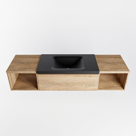 MONDIAZ BUKLA 160cm ensemble de meuble avec module ouvert 40 L+R couleur Chêne blanchi avec 1 tiroir. Lavabo CLOUD centre 1 trou de robinet couleur Urbaine. SW1382354