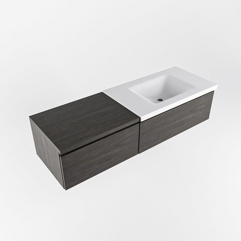 MONDIAZ BUKLA meuble de salle de bains 140 cm avec module 60 couleur Dark Brown avec 2 tiroirs. Lavabo CLOUD à droite 1 trou de robinet couleur Talc. SW1381992