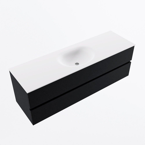 MONDIAZ VICA meuble sous lavabo 150cm Urban 2 tiroirs. Lavabo MOON central sans trou de robinet, couleur Talc. SW1381888