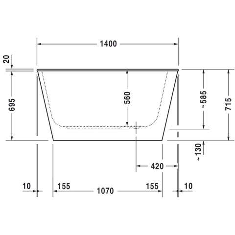 Duravit DuraStyle kunststof bad acryl rechthoekig 140x80x56cm zonder poten voor inbouw of ommanteling wit SW54486