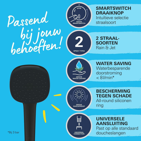 Grohe Vitalio Comfort QuickFix Handdouche - diameter 11cm - 2 straalsoorten - 7.4l/min - matte black (mat zwart) SW1126562