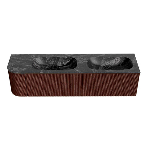 Mondiaz KURVE-DLUX Ensemble de meubles de salle de bains - 175x46x40cm - 2 tiroirs - 1 porte - lavabo solid surface - double / droite - sans trou de robinet - Ruby SW1416022