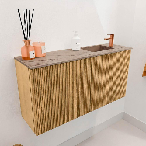 Mondiaz JOYA-DLUX 80cm meuble de salle de bains - couleur Chêne - Vasque FAYE position Droite 1 trou de robinet couleur Arena. SW1423857