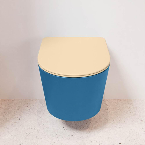 Mondiaz LAVIE hangtoilet – spoelrandloos – 36 x 53 cm – met softclose zitting – Jeans (blauw), zitting Sand (beige) SW1208771