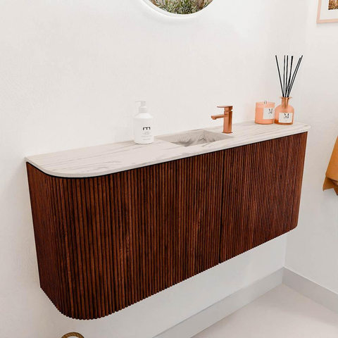 Mondiaz JOYA-DLUX 103.2cm toiletmeubel - ronding links en rechts kleur Ruby - Wastafel FAYE positie Midden 1 kraangat kleur Nata. SW1425482