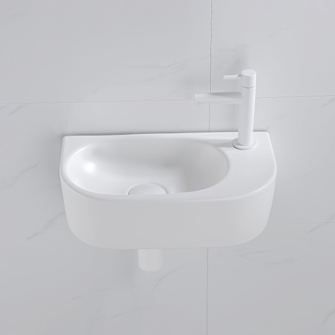 QeramiQ Fuente pack lave-mains – demi-rond – 40 x 21,5 x 12 cm – perçage à droite – robinet blanc mat SW1419344