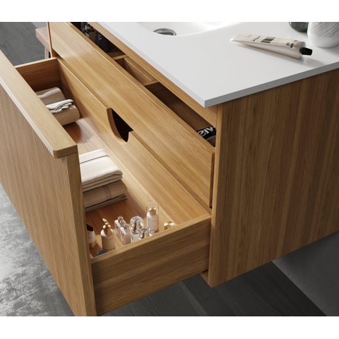 Saniclass Terra Meuble sous lavabo - 100cm - 2 tiroirs - façade à rainures - bois de sable SW1174092