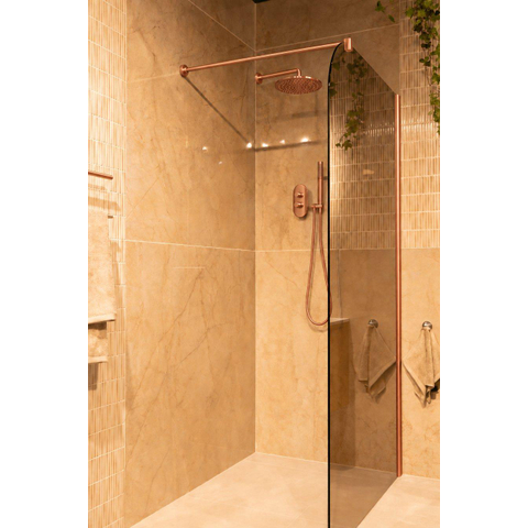 Fortifura Galeria inloopdouche - 110x200cm - afgerond - rookglas - 8mm - wandarm - geborsteld koper SW1420870