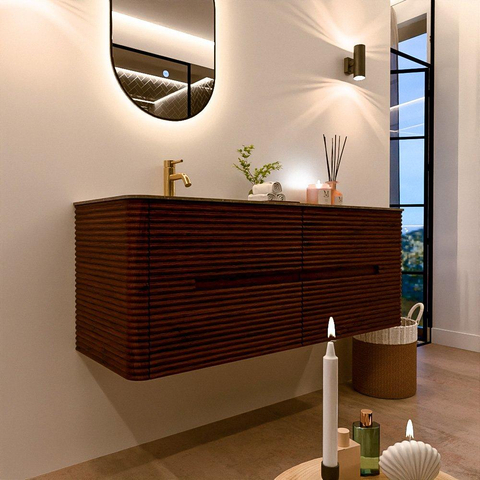 Mondiaz CIRO-DLUX Badkamermeubelset - 130x45x50cm - Solid surface wastafel Oza - 1 wasbak Links - 1 kraangat - 4 lades - Ruby SW1532094