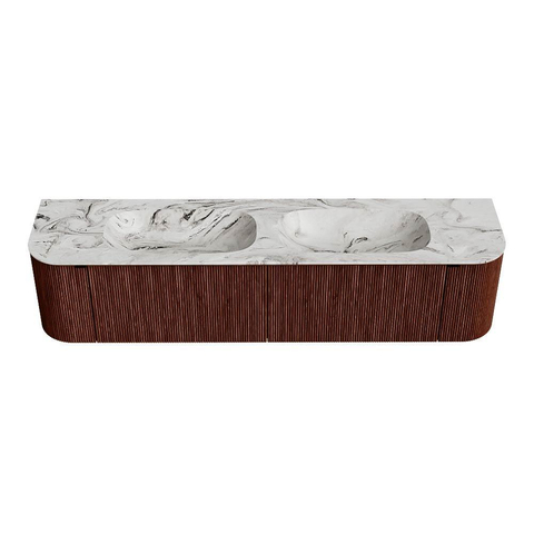 Mondiaz KURVE-DLUX Badkamermeubelset - 190x46x40cm - 2 lade - 2 deuren - wastafel solid surface - dubbel - 2 kraangaten - Ruby SW1415982
