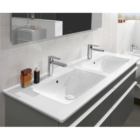 Villeroy & Boch venticello wastafel - 130x50cm - 2 kraangaten overloop ceramic plus - White Alpine (glans wit) 1025101