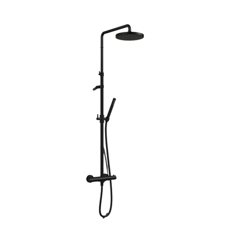Hotbath Ace Regendoucheset - thermostatisch - hoofddouche 21cm - staafmodel handdouche - gladde doucheslang - PVD - zwart geborsteld SW1119125