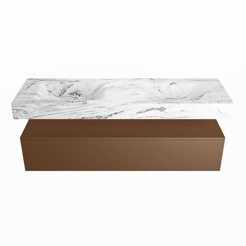 Mondiaz ALAN-DLUX Ensemble de meuble - 150cm - meuble Rust mat - 1 tiroir - Lavabo Cloud Glace suspendu - vasque Gauche et droite - 2 trous de robinet SW805845