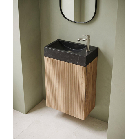 Saniclass Holz Atelier Toiletmeubelset - 40x60.5cm - 1 deur - fontein natuursteen donker - kraangat rechts - eiken natural SW1577763