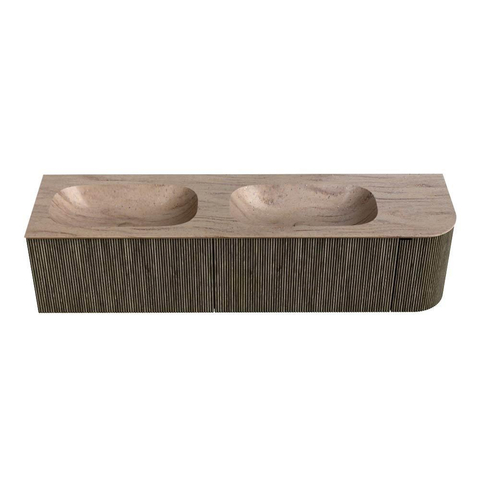 MONDIAZ KURVE-DLUX Meuble de salle de bains 175cm arrondi à droite couleur Shadow avec 2 tiroirs et 1 porte. Lavabo STOR SMALL Double / Gauche sans trou de robinet Saba. SW1433298