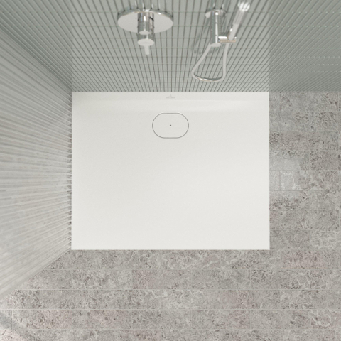 Villeroy & Boch Ecora douchebak - 100x80x3.5cm - afvoer lange zijde - stone white (wit) SW1558907