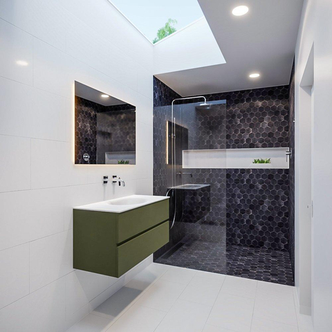 ENSEMBLE DE MEUBLE MONDIAZ VICA - 100cm - 2 tiroirs - lavabo Moon central - 0 trous de robinet - solid surface army SW410071