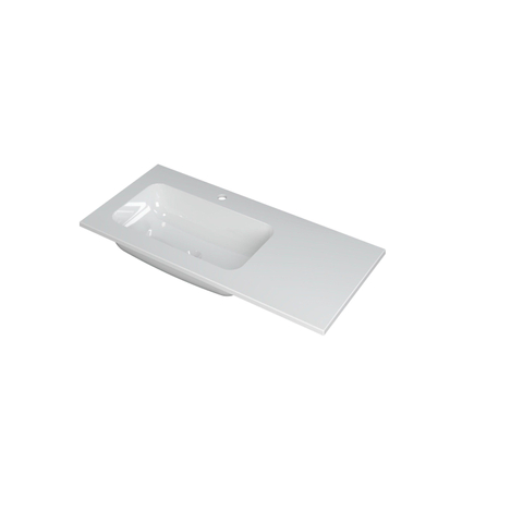 INK Faktor Lavabo 100x1.5x45cm 1 trou de robinet Polystone Blanc brillant SW207265