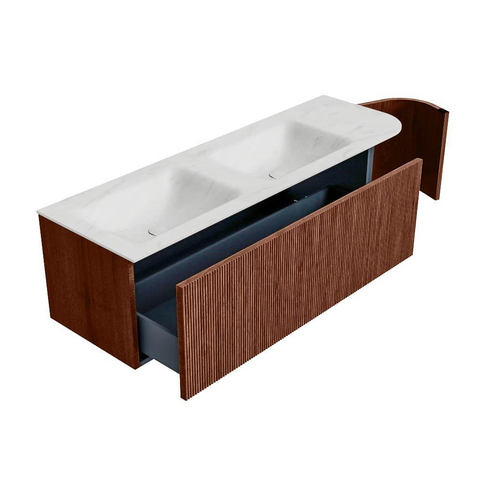 Mondiaz KURVE-DLUX Badkamermeubelset - 145x46x40cm - 1 lade - 1 deur - wastafel solid surface - dubbel / links - zonder kraangat - Ruby SW1415992