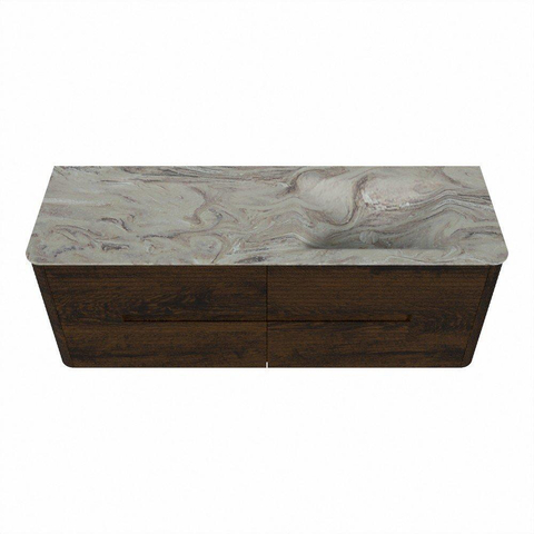 Mondiaz CIRO-DLUX Badkamermeubelset - 140x45x50cm - Solid surface wastafel Glace - 1 wasbak Rechts - zonder kraangaten - 4 lades - Walnut SW1530279