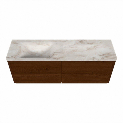 Mondiaz CIRO-DLUX Meuble de salle de bains - 150x45x50cm - Plan vasque solid surface Frappe - 1 lavabo à gauche - 1 trou de robinetterie - 4 tiroirs - Ruby SW1531338