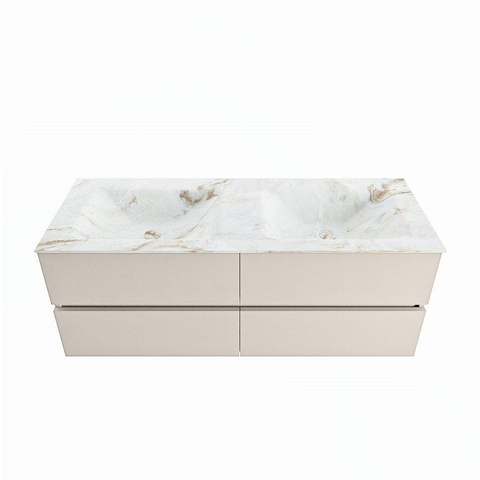 VICA-DLUX 130cm meuble de salle de bain sous-vasque Lin 4 tiroirs. Lavabo encastré CLOUD double sans trou de robinet, couleur Frappe. SW902501