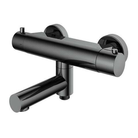 Hotbath Buddy thermostatische badmengkraan met wegdraaibare uitloop omstel uitloop zwart chroom SHOWROOMMODEL SHOW23142