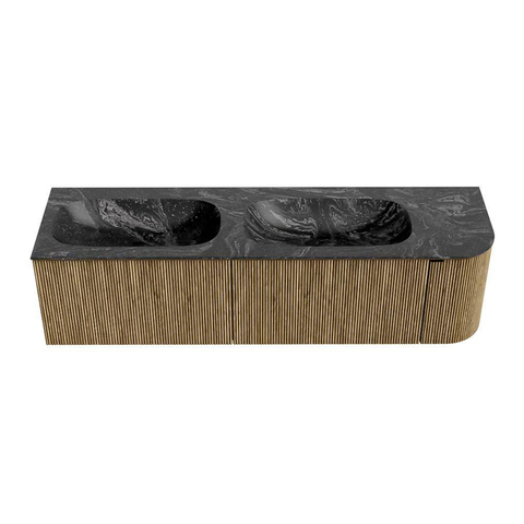 Mondiaz KURVE-DLUX Badkamermeubelset - 165x46x40cm - 2 lade - 1 deur - wastafel solid surface - dubbel / links - 2 kraangaten - Dusk SW1415566