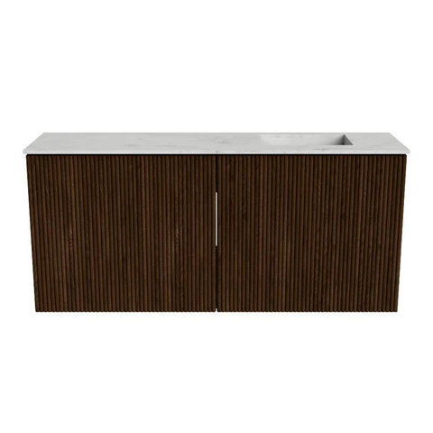 Mondiaz JOYA-DLUX Meuble de salle de bains 90cm - couleur Walnut - Vasque FAYE position Droite 1 trou de robinet couleur Opalo. SW1422552