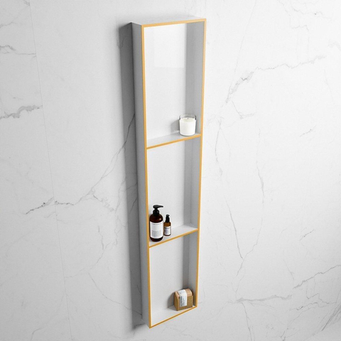 Mondiaz Easy nis 29.5x149.5x8cm voor Inbouw/opbouw 3 open vakken Solid surface Talc/Ocher SW643895
