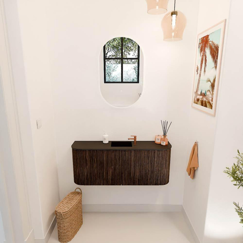 Mondiaz JOYA 103.2cm toiletmeubel - ronding links en rechts kleur Walnut - Wastafel FAYE positie Midden 1 kraangat kleur Urban. SW1421371