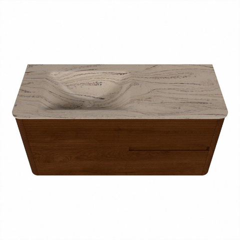 Mondiaz CIRO-DLUX Ensemble de meubles de salle de bains - 110x45x50cm - Plan-vasque solid surface Arena - 1 bassin à gauche - sans trous de robinet - 2 tiroirs - Ruby SW1531830