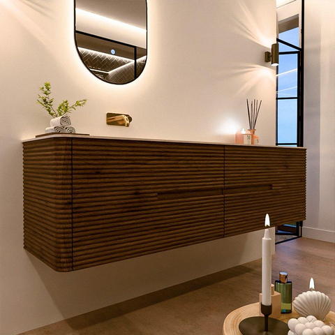 Mondiaz CIRO-DLUX Badkamermeubelset - 180x45x50cm - Solid surface wastafel Meli - 1 wasbak Links - zonder kraangaten - 4 lades - Dusk SW1533187