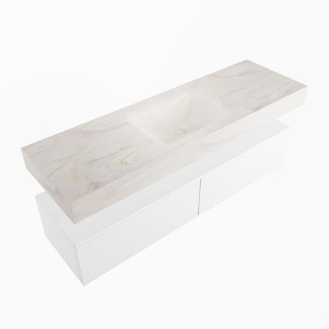 MONDIAZ ALAN - DLUX Ensemble meuble de salle de bains - 150cm - sous-meuble - Talc - 2 tiroirs - lavabo suspendu - vasque au centre - 1 trou de robinet - Ostra SW807120