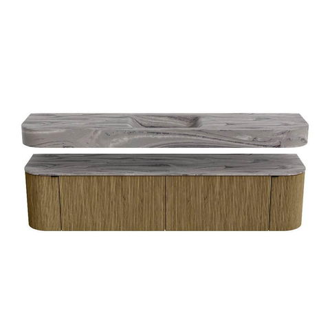 MONDIAZ THOR-DLUX Meuble de salle de bains 190cm arrondi gauche + droite couleur Dusk avec 2 tiroirs et 2 portes. Vasque suspendue CLOUD Milieu 1 trou de robinet couleur Sombra. SW1466704